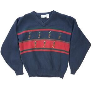 IZOD Men’s Vintage Grandpa Golf Sweater V-Neck Knit Navy Red Large